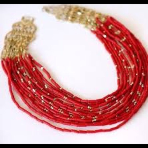 Stella & Dot | Retired Coral Red Hand-beaded Campari Statement Necklace - Picture 8 of 9